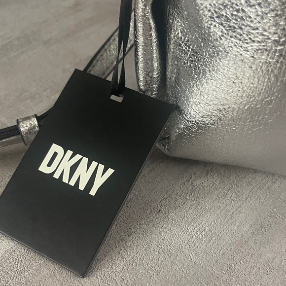 DKNY Stasia Metallic Silver Demi Crossbody Bag-NWT - Picture 2 of 12